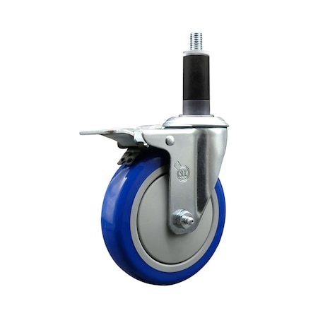 Service Caster 5'' SS Blue Poly Swivel 1-1/8'' Expanding Stem Caster Total Lock Brake SCC-SSEXTTL20S514-PPUB-BLUE-118